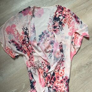 Source Unknown Floral Pink and Black Scarf